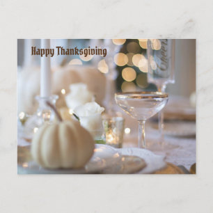 Happy Thanksgiving White Table Scapes Feiertagspostkarte