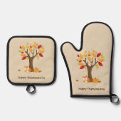 Happy Thanksgiving with Tree, Fox & Pumpkin Ofenhandschuh & Topflappen-Set (Vorderseite)