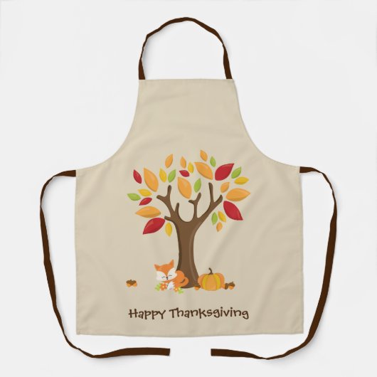 Happy Thanksgiving with Tree, Fox & Pumpkin Schürze (Vorderseite)