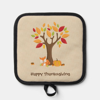 Happy Thanksgiving with Tree, Fox & Pumpkin Topflappen