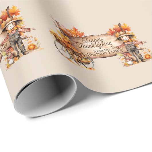 Happy Thanksgiving Wood Sign & Herbst Szene Geschenkpapier (Rolleneckpunkt)