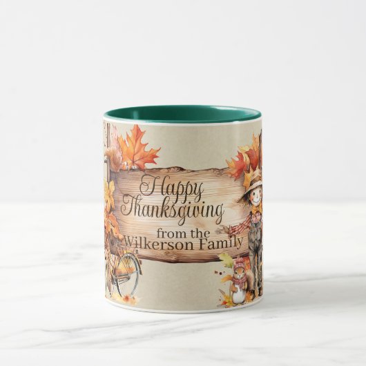 Happy Thanksgiving Wood Sign & Herbst Szene Tasse (Zentrum)
