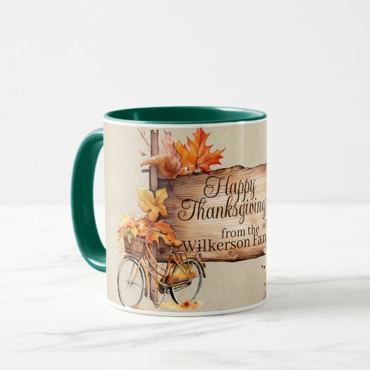 Happy Thanksgiving Wood Sign & Herbst Szene Tasse (Vorderseite Links)