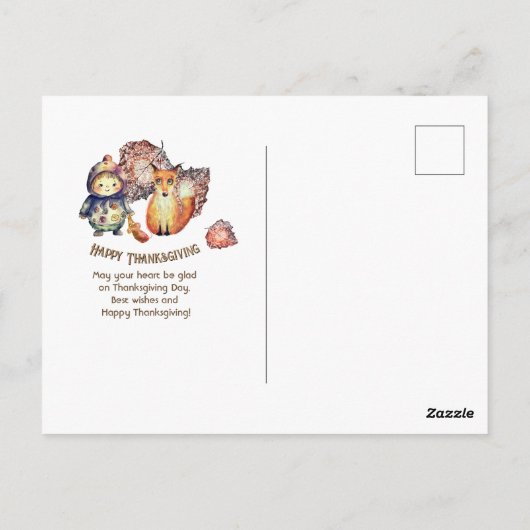 Happy Thanksgiving Woodland Animals Postkarte (Rückseite)