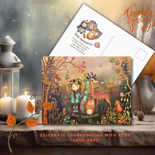 Happy Thanksgiving Woodland Animals Postkarte