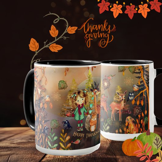 Happy Thanksgiving Woodland Animals Tasse