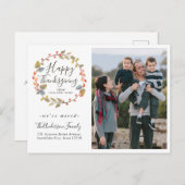 Happy Thanksgiving Wreath Foto Holiday Moving Ankündigungspostkarte (Vorne/Hinten)