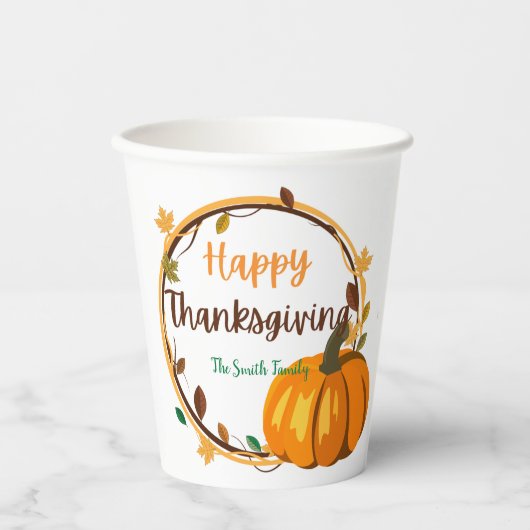 Happy Thanksgiving Wreath Paper Cup Pappbecher (Vorderseite)