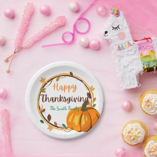 Happy Thanksgiving Wreath Paper Tellers, 7" Runde Pappteller (Party)