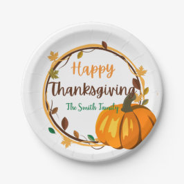 Happy Thanksgiving Wreath Paper Tellers, 7" Runde Pappteller