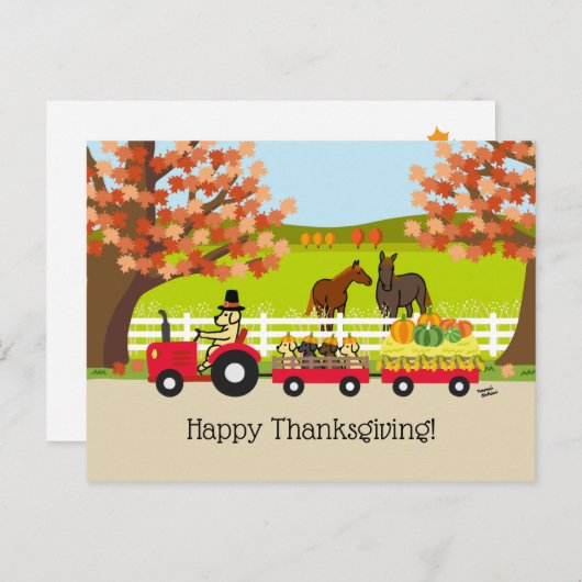Happy Thanksgiving Yellow Labrador Traktor Postkarte (Vorne/Hinten)
