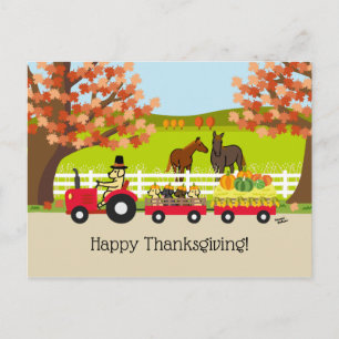 Happy Thanksgiving Yellow Labrador Traktor Postkarte