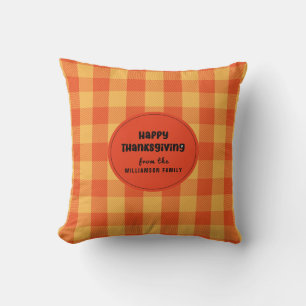 Happy Thanksgiving Yellow Orange Karo Kariert Kissen
