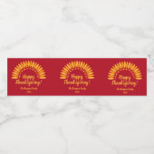 Happy Thanksgiving Yellows Red Add Name & Year Wasserflaschenetikett (Einzelnes Label)