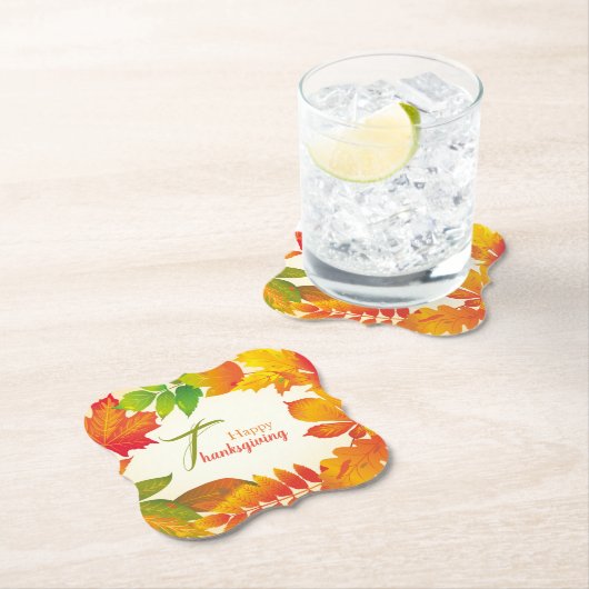 Happy Thanksgiving Zitat Orange Herbstlaub Wreath Untersetzer (Vor Ort)