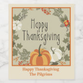 Happy Thanksgivng Wreath w Pumpkin Weinlabel Weinetikett (Einzelnes Label)