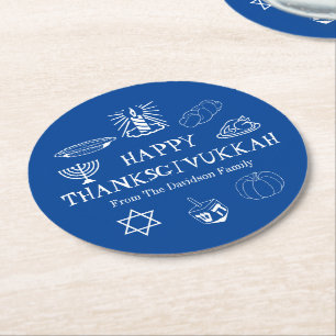 Happy Thanksgivukkah blauer Erntedank Hanukkah Runder Pappuntersetzer