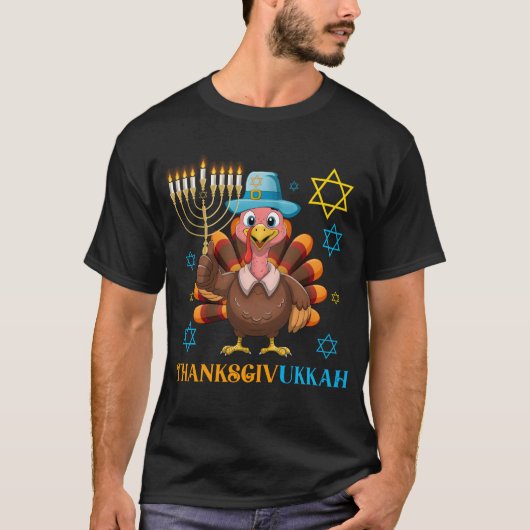 Happy Thanksgivukkah Türkei Menorah T-Shirt (Vorderseite)