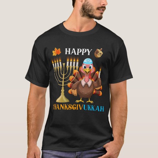 Happy Thanksgivukkah Türkei Menorah T-Shirt (Vorderseite)