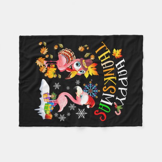 Happy Thanksmas Flamingo Couple Erntedank Chris Fleecedecke (Vorderseite (Horizontal))