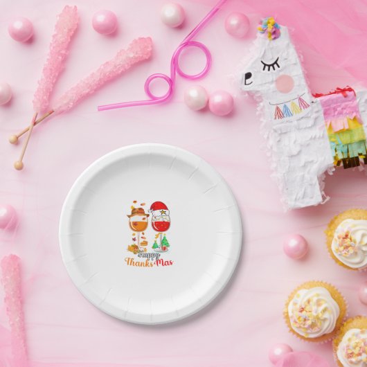 Happy Thanksmas Wine Erntedank Weihnachten Pappteller (Party)