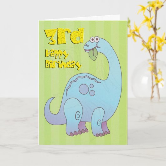 Happy Third Birthday Blue Dinosaurier Karte (Gelbe Blume)