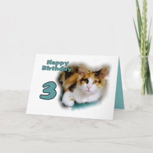 Happy Third Birthday Calico Cat Card Karte
