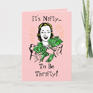 Happy Thrifty Lady Money in Hand Spenden Dankeskarte