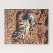 Happy Tiger Bly Up Rolling in Blätter Puzzle (Horizontal)