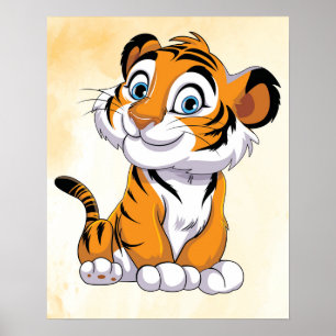 Happy Tiger Cartoon Art Print! Niedliche Tiger Wal Poster