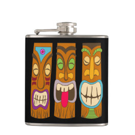 Happy Tiki Statues, Funny Black Flachmann