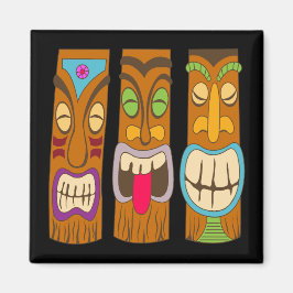 Happy Tiki Statues, Funny Black Magnet