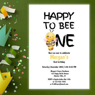 Happy to be one Honey Yellow Girls 1. Geburtstag Einladung