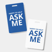 Happy to Help FRAG ME Blue and White ID Ausweis (Vorder- & Rückseite)