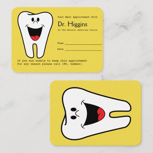 Happy Tooth Dentist Termin Erinnerung Gelb (Vorne/Hinten)