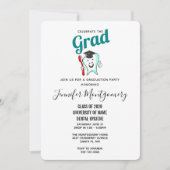 Happy Tooth für Zahnpflege mit Graduierungskappe Einladung (Vorderseite)