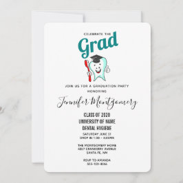 Happy Tooth für Zahnpflege mit Graduierungskappe Einladung
