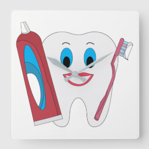 Happy Tooth Quadratische Wanduhr