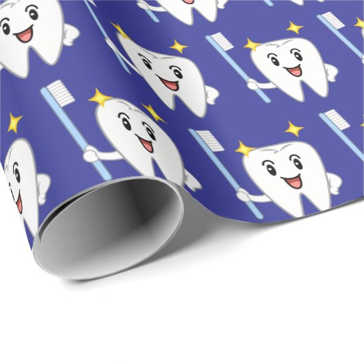 Happy Tooth With Toothbrush Geschenkpapier (Rolleneckpunkt)