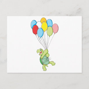Happy Tortoise Flying on Balloons Postkarte