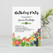 Happy Toucan Tropical Kindergeburtstag Party Einladung (Stehend Vorderseite)