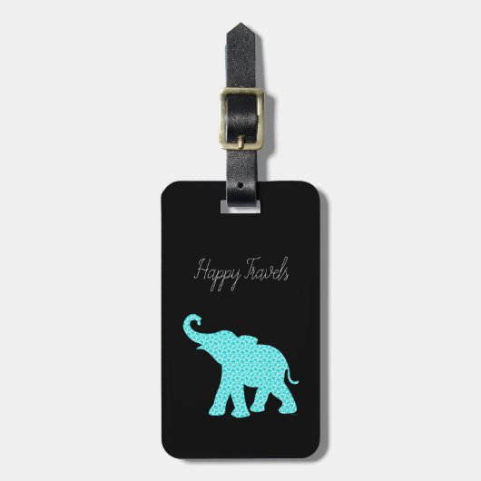 Happy Travels Elephant Art Einzigartiger Gepäcktag Gepäckanhänger (Vorderseite vertikal)