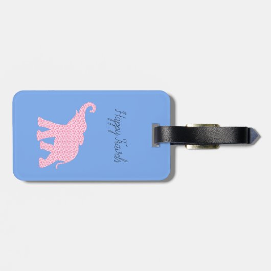 Happy Travels Pink Elephant Art Einzigartige Gepäc Gepäckanhänger (Rückseite horizontal)