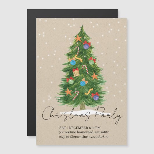 happy tree - Christmas invitation Magneteinladung (Vorne/Hinten)