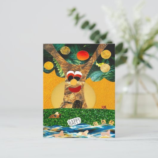 Happy tree for a happy cat in balans met feng shui postkarte (Stehend Vorderseite)