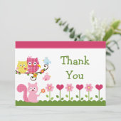 Happy Tree Owls Baby Dusche Danke Karte (Stehend Vorderseite)