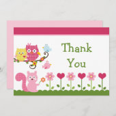 Happy Tree Owls Baby Dusche Danke Karte (Vorne/Hinten)