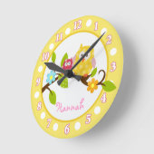 Happy Tree Owls Uhr Gelb und Rosa Kinderzimmer (Winkel)