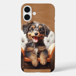 HAPPY TRI COLORED LLANG HAIRED PUPPY DOG iPhone 16 PLUS HÜLLE