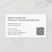 Happy Tricolor Phalène Hund Kennel und Züchter Visitenkarte (Rückseite)